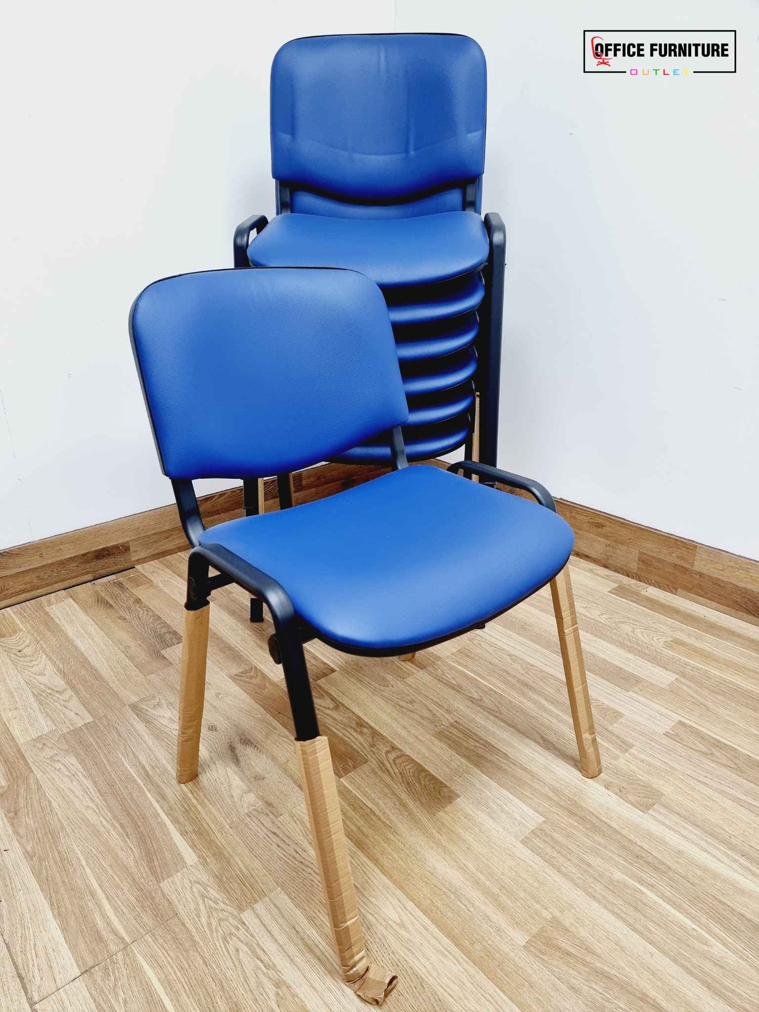 Club Stacking Chairs - Blue Leather With Black Legs