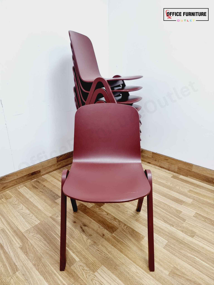 Set of Eight Modus Wooden Stackable Chairs - Burgundy