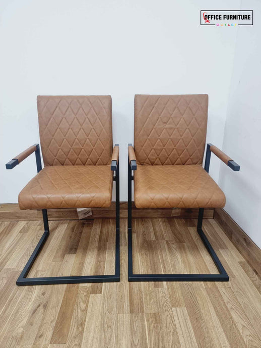 Set of Two Quilted Effect Brown Faux Leather Chairs