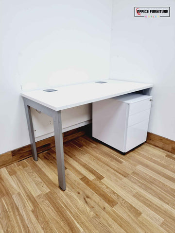 Straight White Office Desk & Pedestal Set (120cm x 60cm)