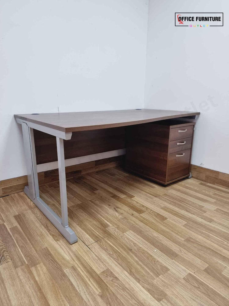 Walnut Wave Desk with Pedestal (160cm x 80/100cm)