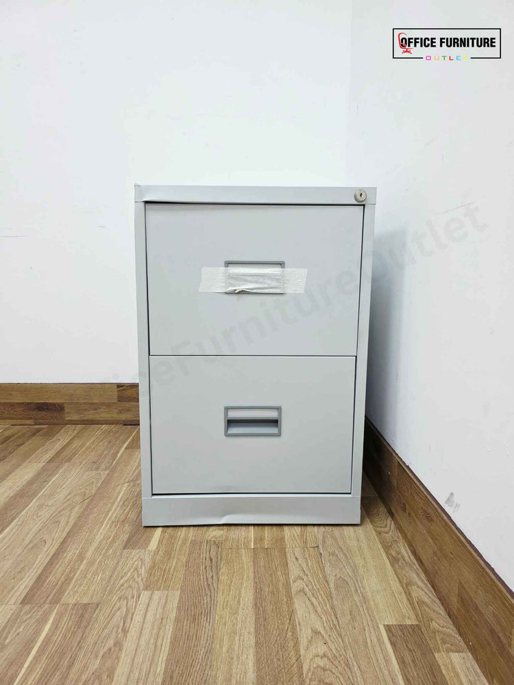 Two Drawer Grey Metal Filing Cabinet (Grade B) (ST38)