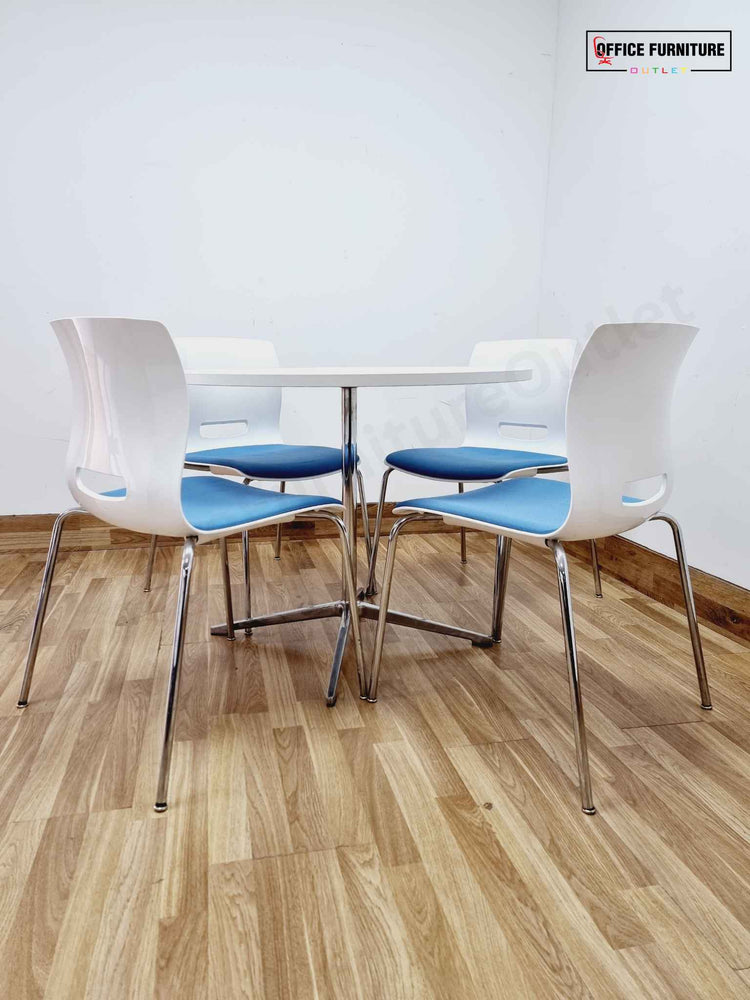 Round Canteen Table with Blue Allermuir Chairs
