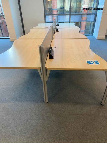 Six-Person Bench Desk Workstation with Privacy Screens