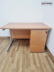 Beech Straight Desk with Three-Drawer Pedestal (120cm x 80cm)