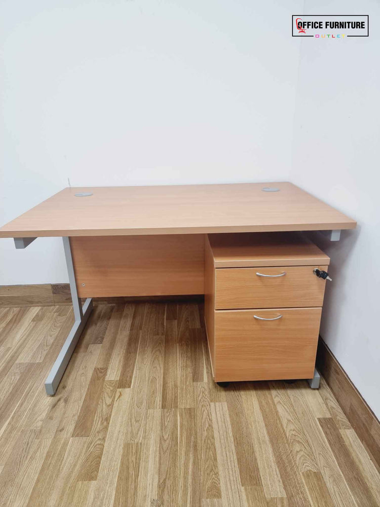Beech Straight Desk with Two-Drawer Pedestal (120cm x 80cm)