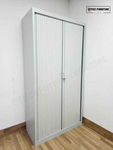 Tall Grey Metal Tambour Cabinet with Four Shelves (ST24)