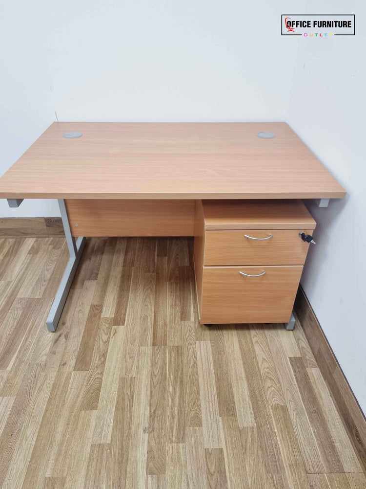 Beech Straight Desk with Two-Drawer Pedestal (120cm x 80cm)