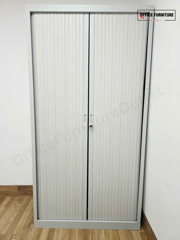 Tall Grey Metal Tambour Cabinet with Four Shelves (ST24)
