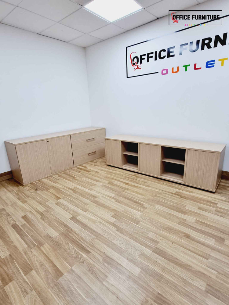 Brand New Low Double Door Storage Cabinet - Sand Zebrano