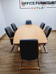 Six Person Beech Meeting Table With Leather Chairs