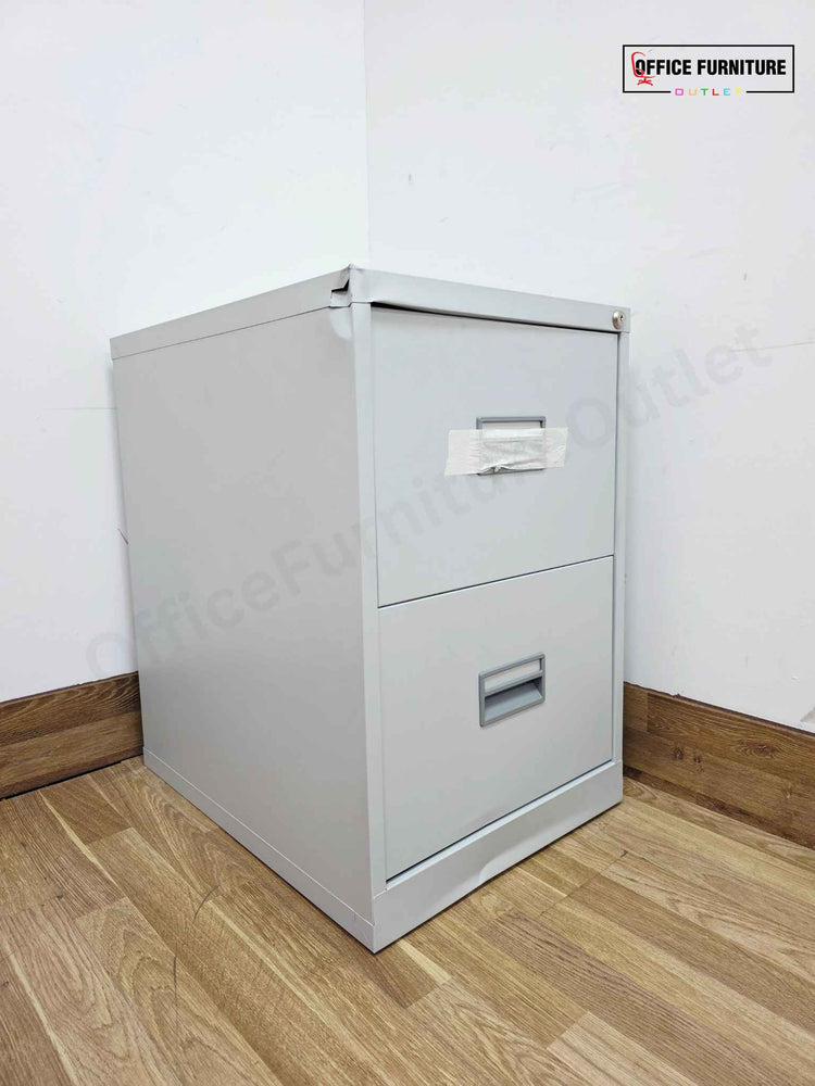 Two Drawer Grey Metal Filing Cabinet (Grade B) (ST38)