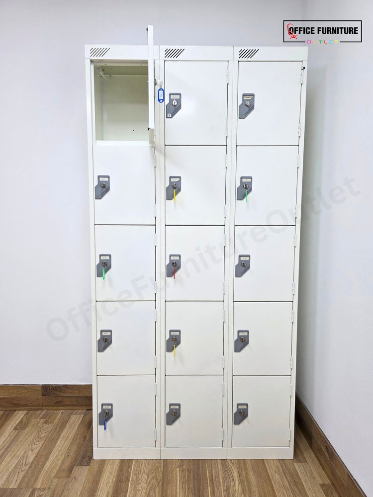 15 Door White Metal Locker Storage Cabinet