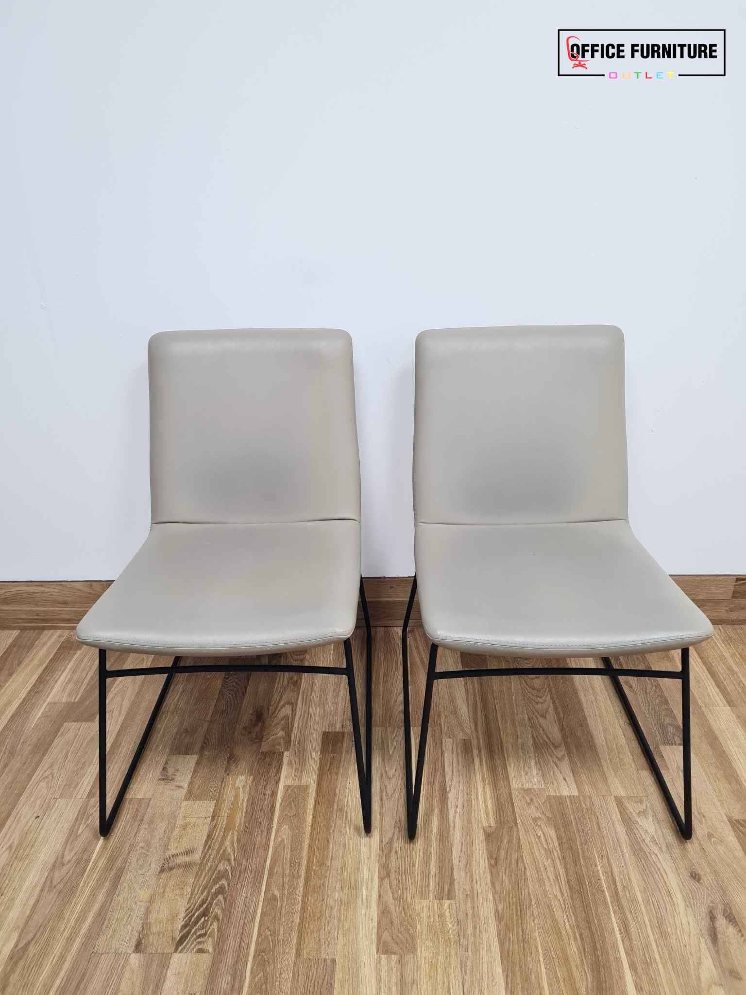 Pair Of Cream Faux Leather Visitor Chairs