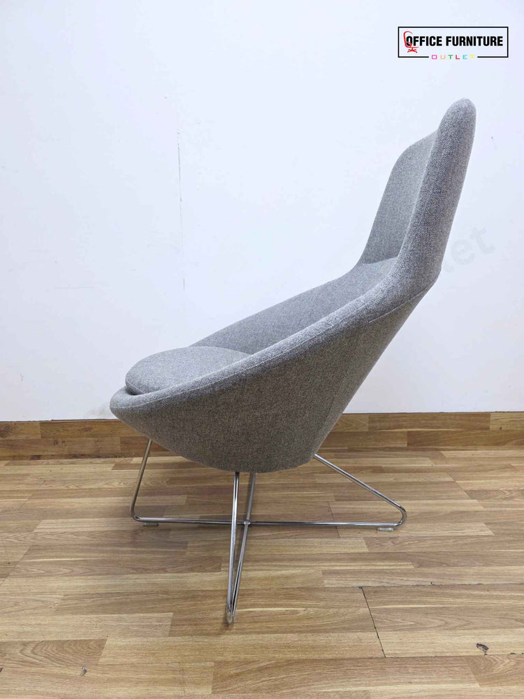 Allermuir Conic A632 Lounge Chairs – Pair – Soft Grey Upholstery with Headrests