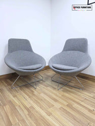 Allermuir Conic A632 Lounge Chairs – Pair – Soft Grey Upholstery with Headrests