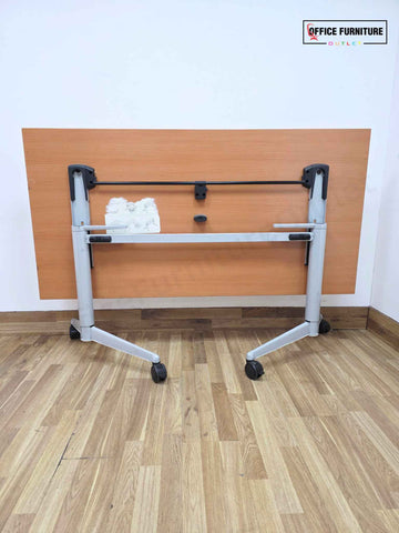 Beech Flip Top Table with Castors (160cm x 80cm) Mobile Training & Meeting Table