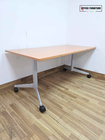 Beech Flip Top Table with Castors (160cm x 80cm) Mobile Training & Meeting Table