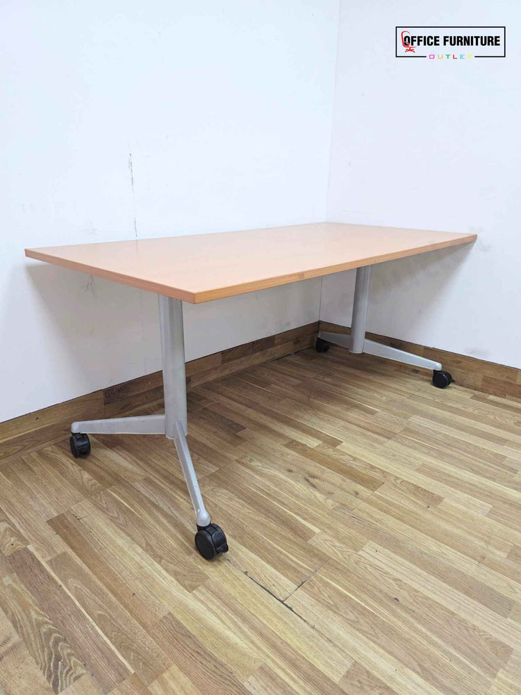 Beech Flip Top Table with Castors (160cm x 80cm) Mobile Training & Meeting Table