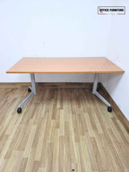 Beech Flip Top Table with Castors (160cm x 80cm) Mobile Training & Meeting Table