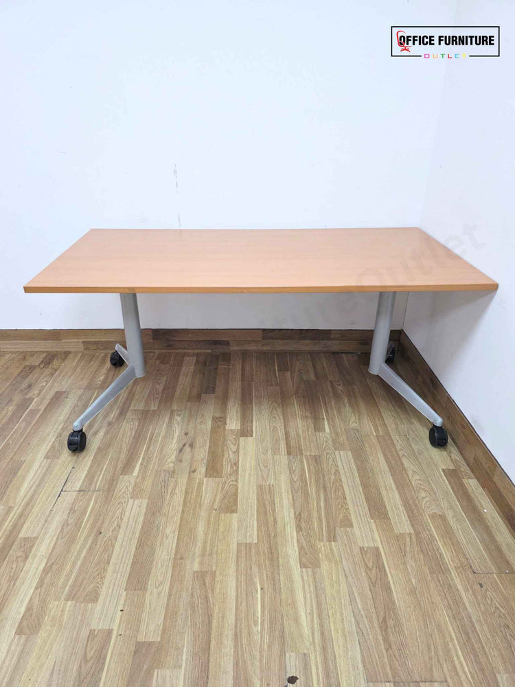 Beech Flip Top Table with Castors (160cm x 80cm) Mobile Training & Meeting Table