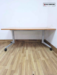 Beech Flip Top Table with Castors (160cm x 80cm) Mobile Training & Meeting Table