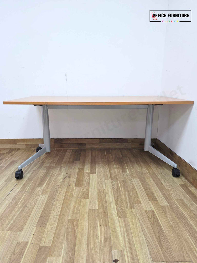 Beech Flip Top Table with Castors (160cm x 80cm) Mobile Training & Meeting Table