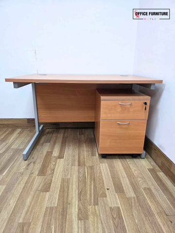 Beech Straight Desk with Pedestal (120cm x 80cm) (Grade B)