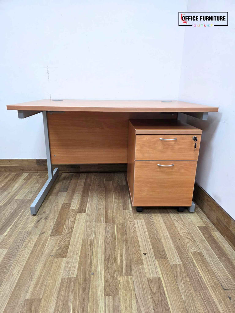 Beech Straight Desk with Pedestal (120cm x 80cm) (Grade B)