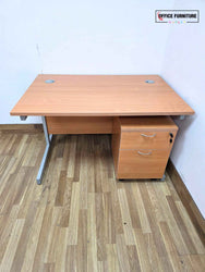 Beech Straight Desk with Pedestal (120cm x 80cm) (Grade B)