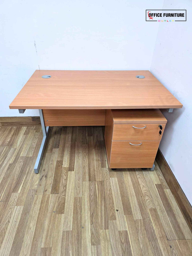 Beech Straight Desk with Pedestal (120cm x 80cm) (Grade B)