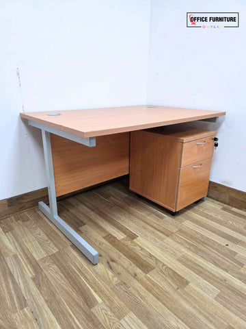 Beech Straight Desk with Pedestal (120cm x 80cm) (Grade B)