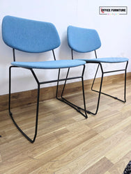 Billiani Doll Steel 554 Upholstered Sled Base Chairs – Pair (Blue)