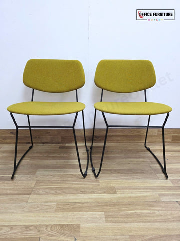 Billiani Doll Steel 554 Upholstered Sled Base Chairs – Pair (Mustard Yellow)