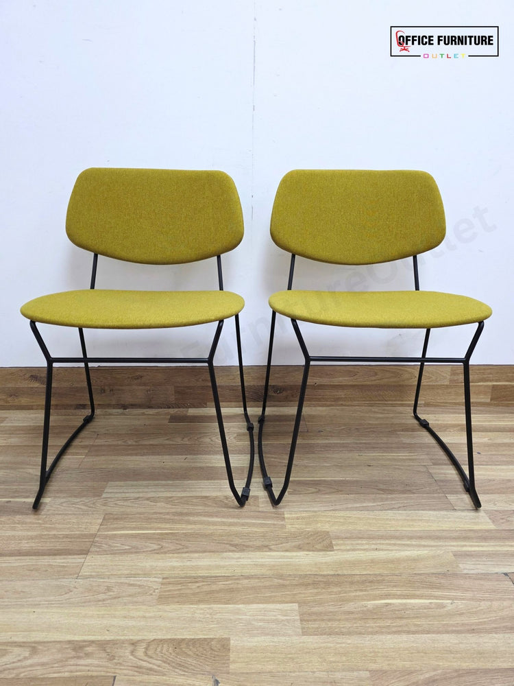 Billiani Doll Steel 554 Upholstered Sled Base Chairs – Pair (Mustard Yellow)