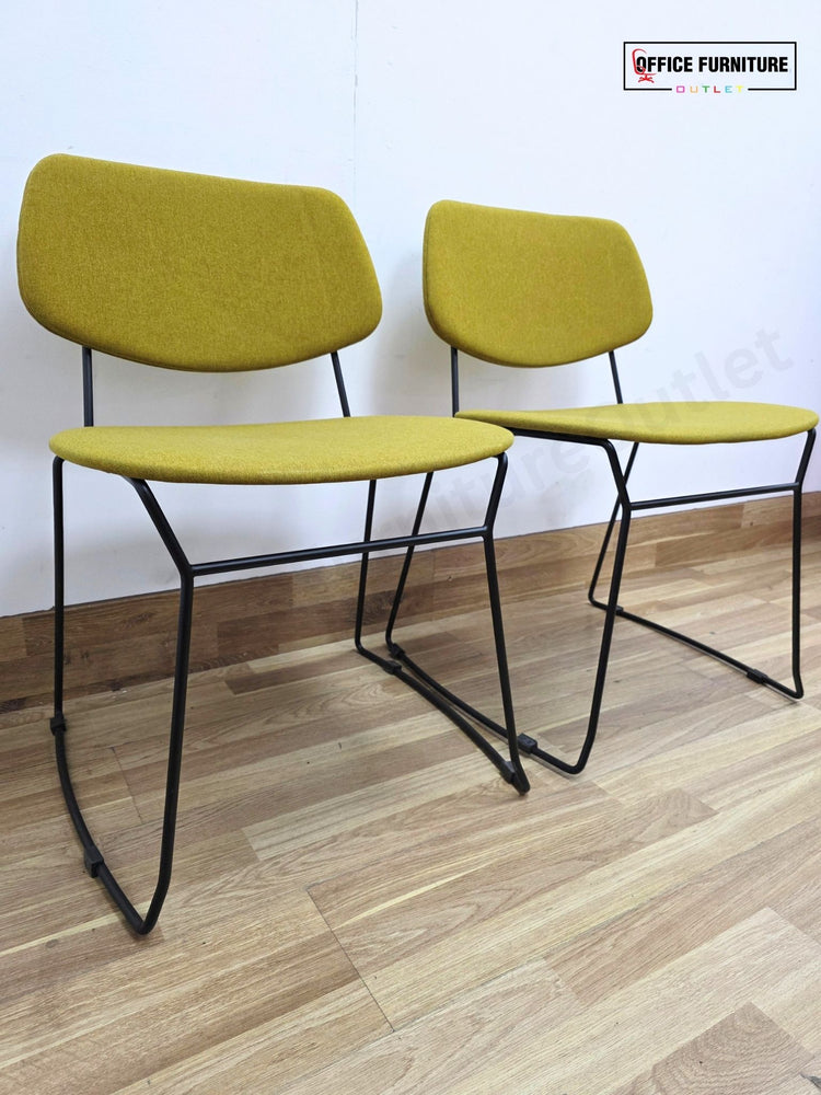 Billiani Doll Steel 554 Upholstered Sled Base Chairs – Pair (Mustard Yellow)