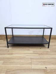 Black Metal & Glass Coffee Table with Lower Shelf