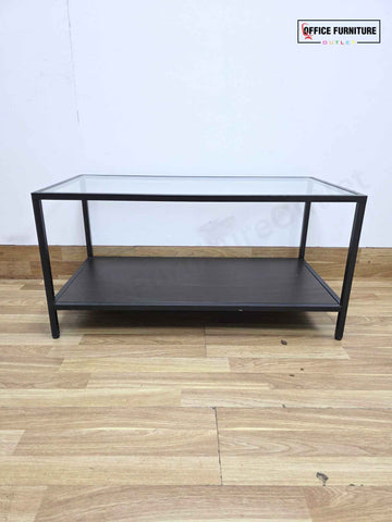 Black Metal & Glass Coffee Table with Lower Shelf