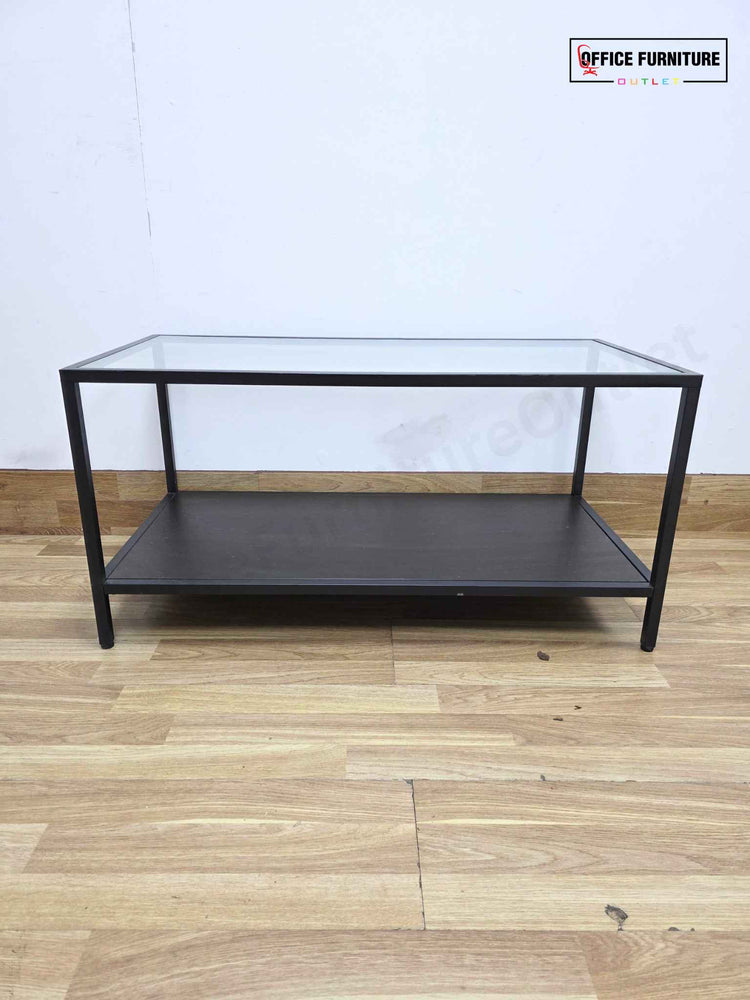 Black Metal & Glass Coffee Table with Lower Shelf