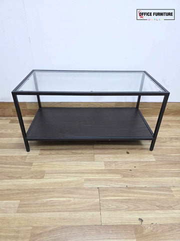 Black Metal & Glass Coffee Table with Lower Shelf