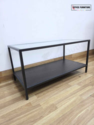 Black Metal & Glass Coffee Table with Lower Shelf