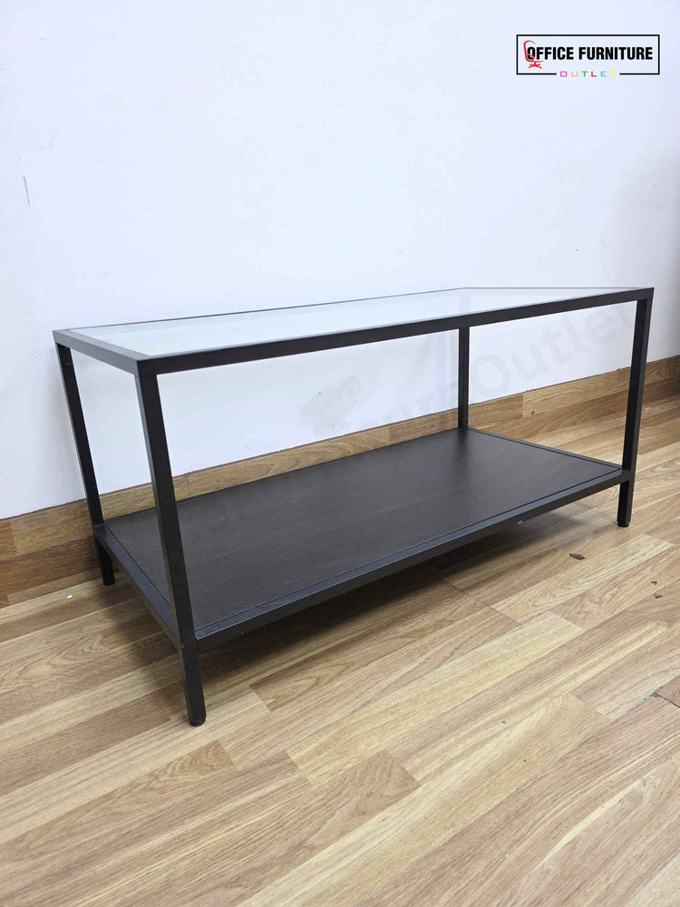 Black Metal & Glass Coffee Table with Lower Shelf