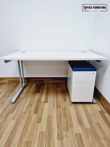 Brand New Straight White Office Desk & Pedestal (140cm X 80cm)