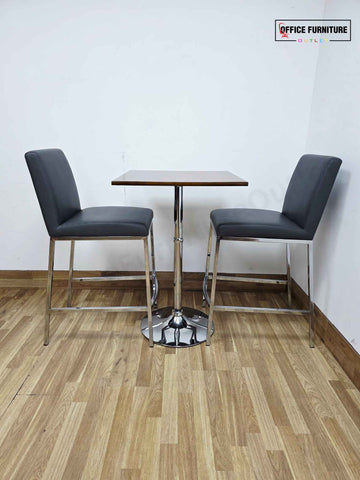 Contemporary Café Table & Chair Set – Walnut Top & Chrome Frame