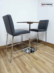 Contemporary Café Table & Chair Set – Walnut Top & Chrome Frame