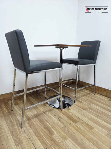 Contemporary Café Table & Chair Set – Walnut Top & Chrome Frame