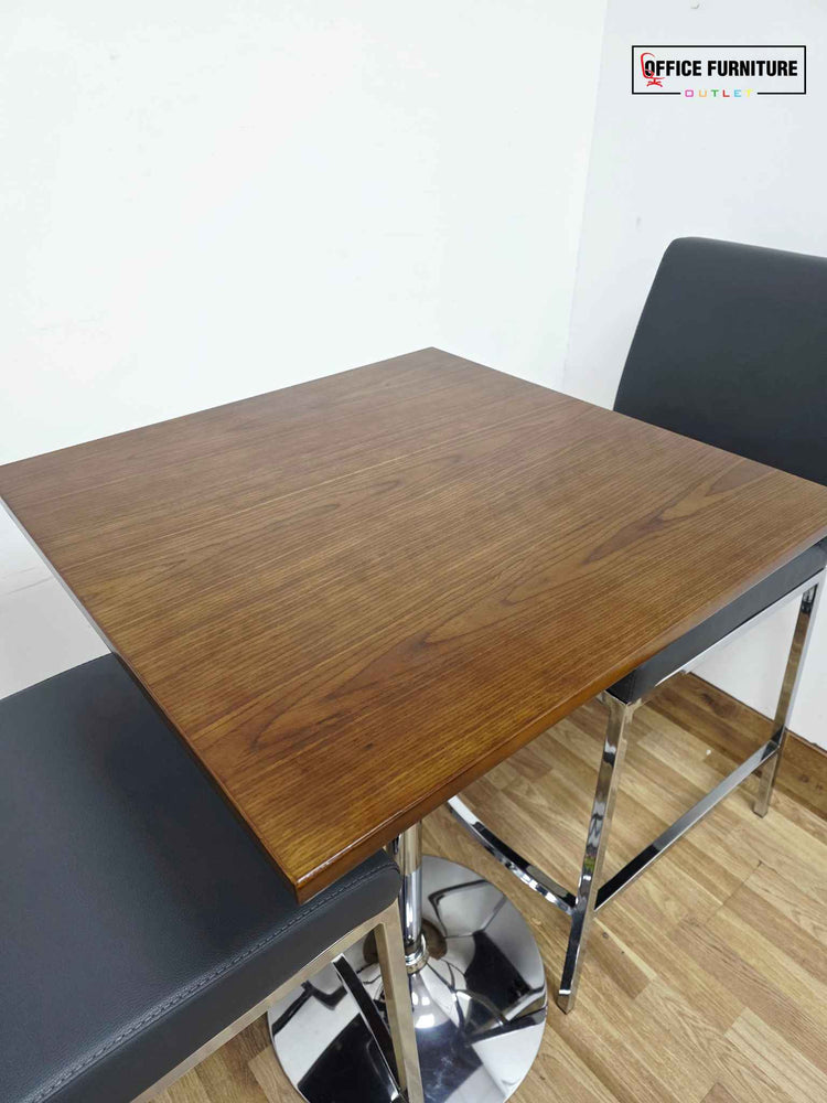 Contemporary Café Table & Chair Set – Walnut Top & Chrome Frame