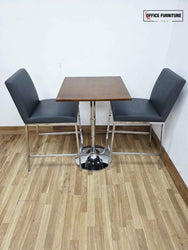 Contemporary Café Table & Chair Set – Walnut Top & Chrome Frame