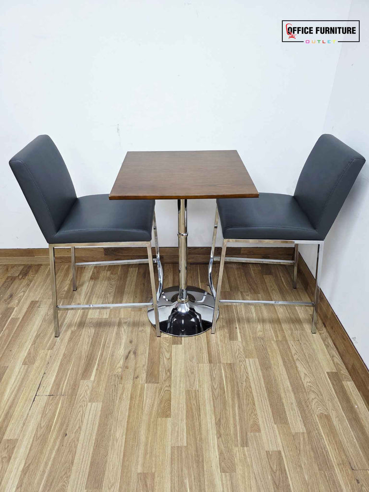 Contemporary Café Table & Chair Set – Walnut Top & Chrome Frame