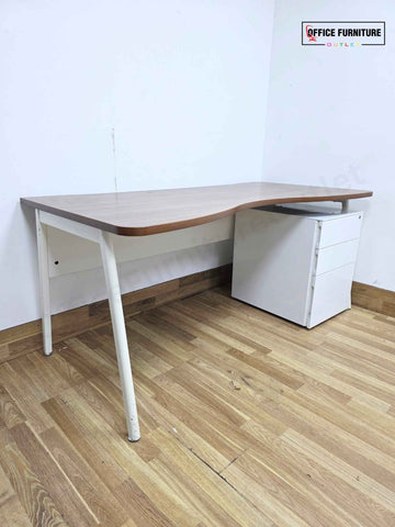 Double Wave Walnut Desk with Pedestal (160cm x 80cm)